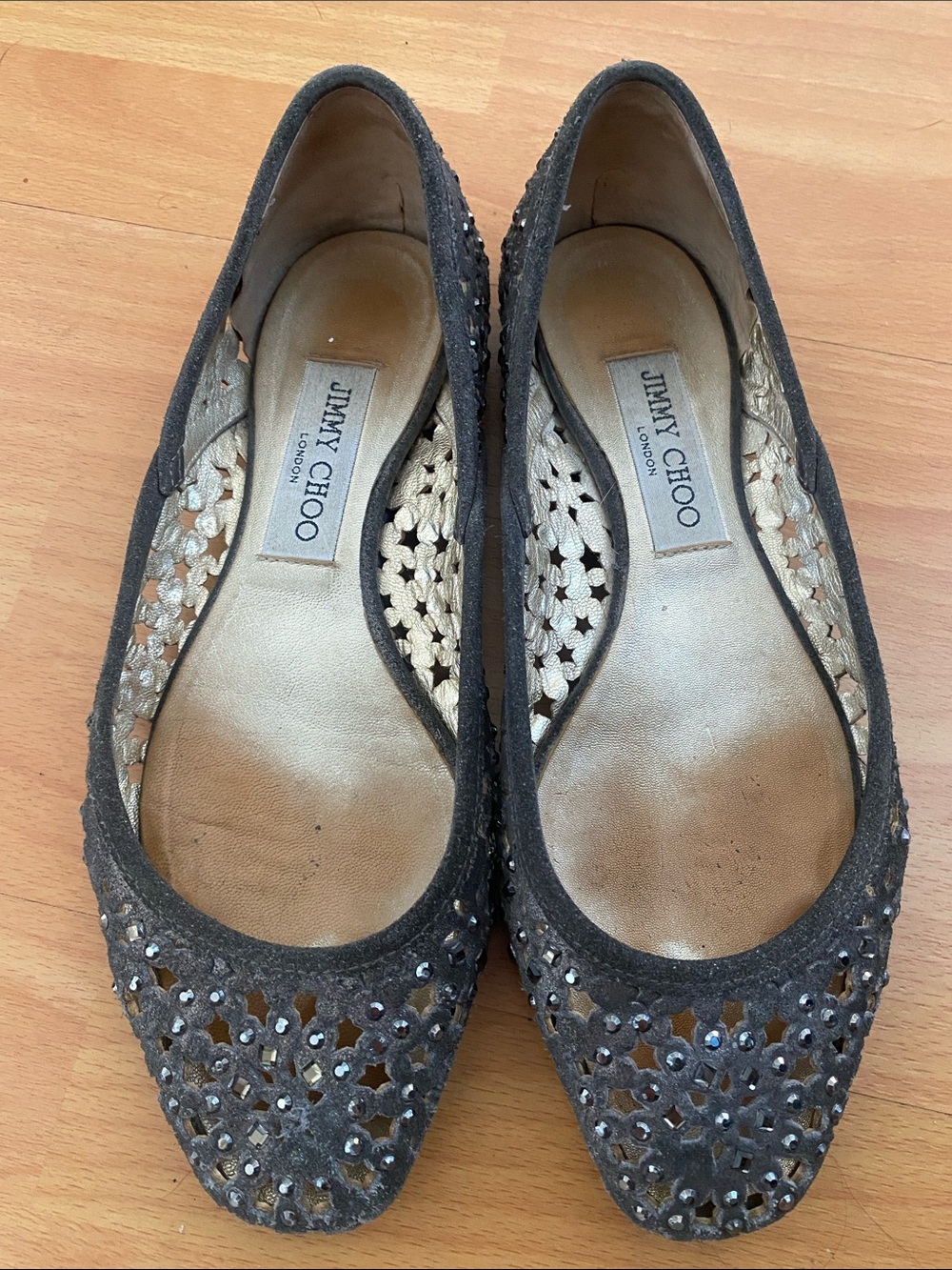 Jimmy Choo Black Suede Crystal-Embellished Ballet Flats 7